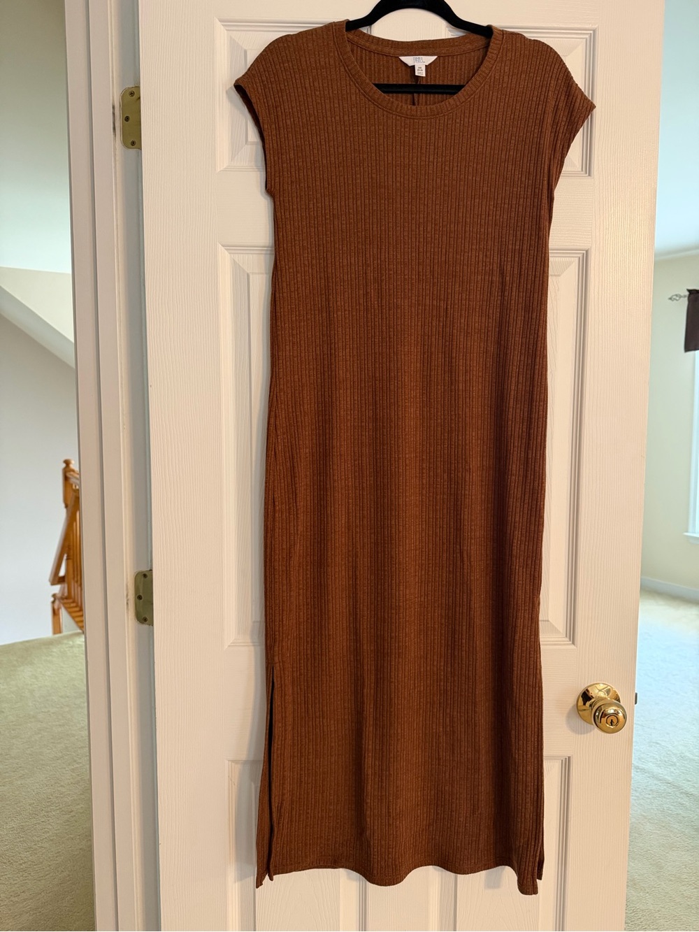 Time and Tru Ribbed Midi Skirt in Chestnut Brown